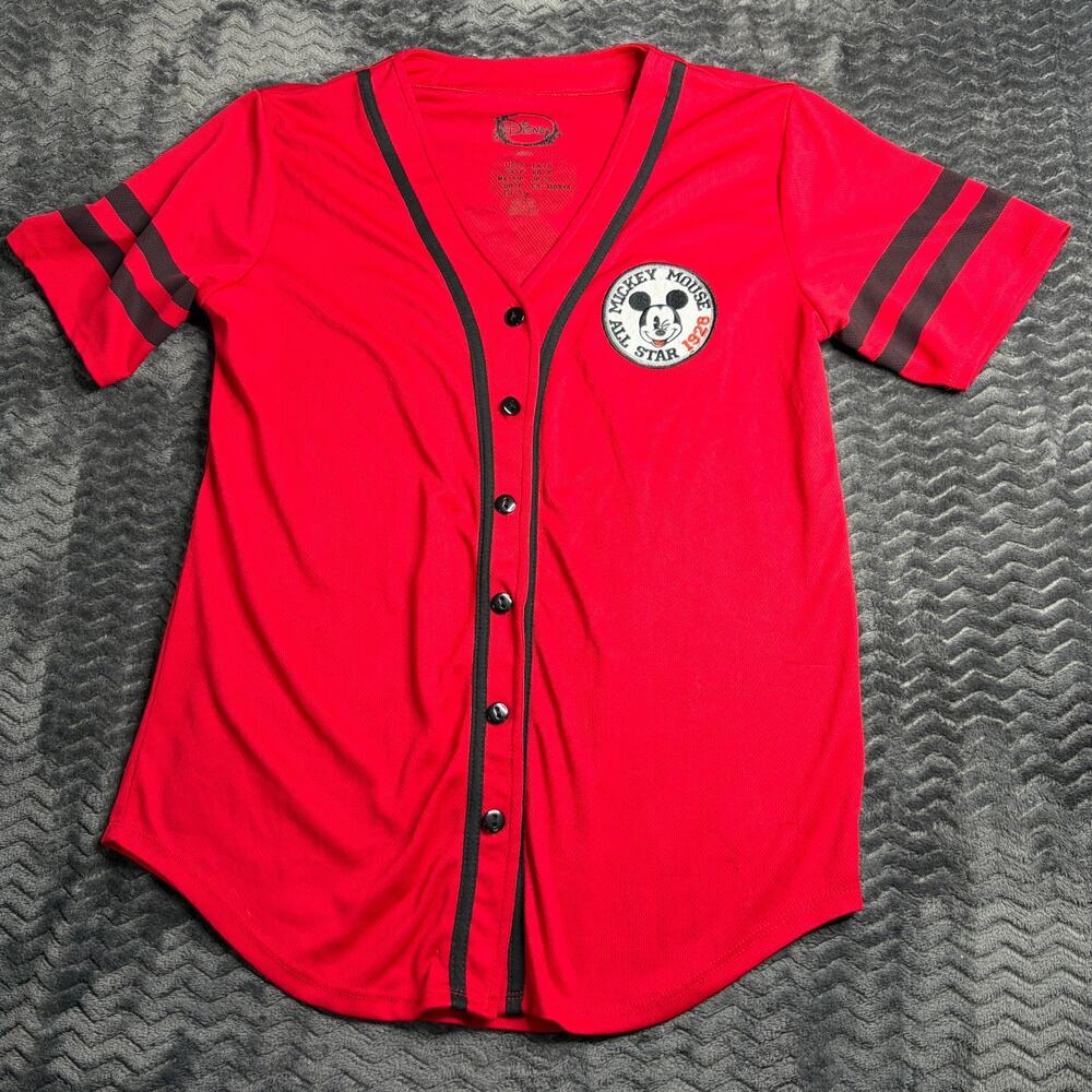 Vintage style Disney Mickey Mouse Baseball Jersey Shirt Red Size Small